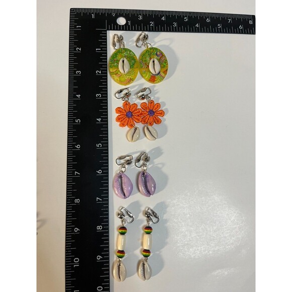 African Bone Cowrie Clip On Earrings 3 Pair Dangles2-3" Boho Hippie USA Made F3 - Picture 2 of 9